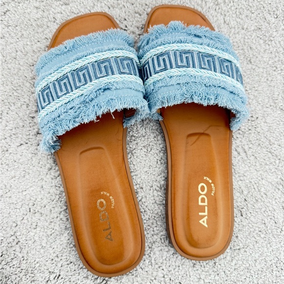 brandnew ALDO Light Blue Braided Frayed Strap Slide Sandals - Picture 3 of 5
